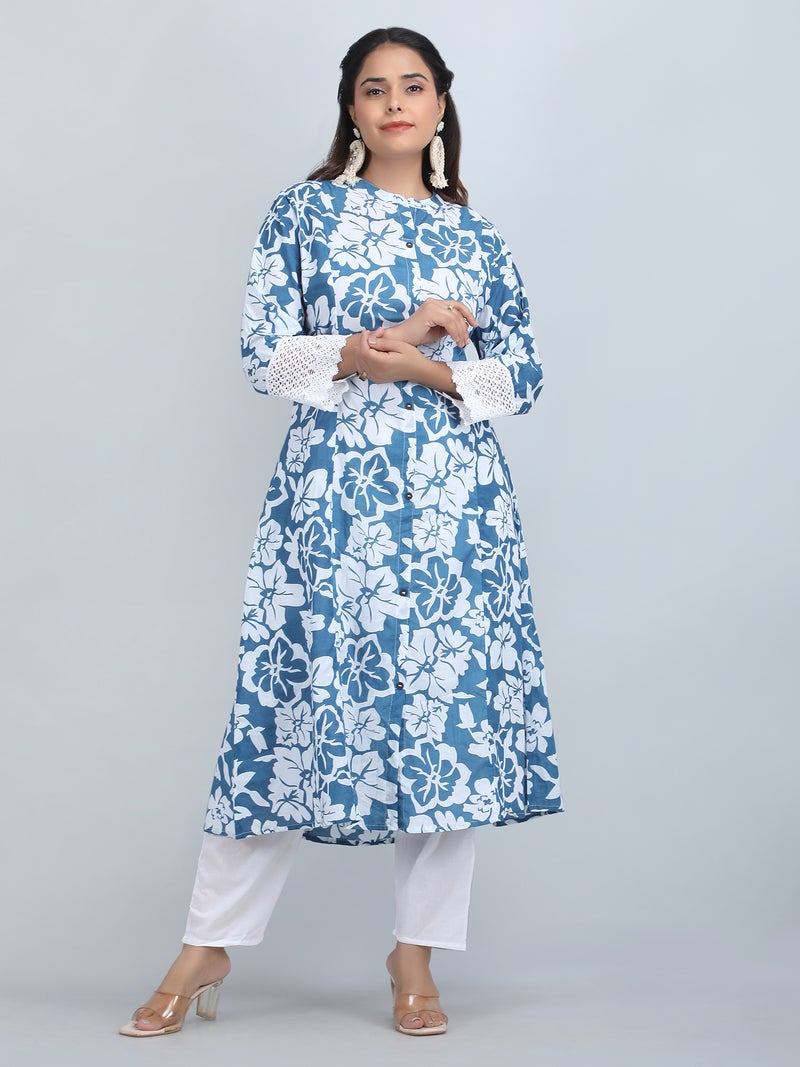 Shifory Floral Print Blue A-Line Kurti for Women - Image 1